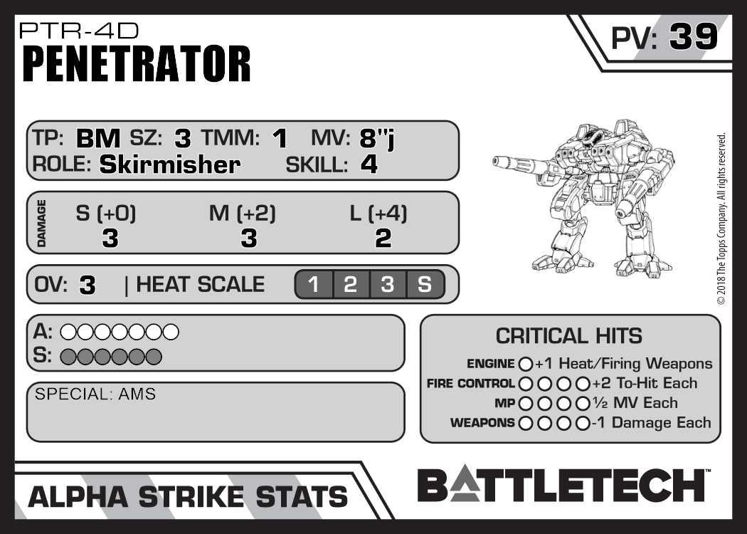 Battletech CCG Commander's Edition 'Mech 2 Details about   Penetrator Revised PTR-4D 